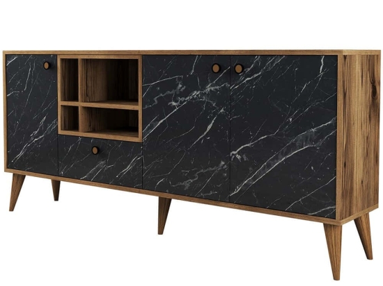 Μπουφές Napoli 845HCT5339 180x35x81cm Marble Effect Black Πλαστικό,Μοριοσανίδα