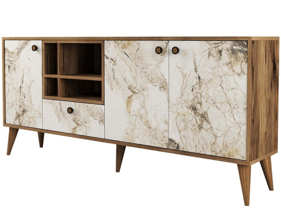 Μπουφές Napoli 845HCT5340 180x35x81cm Marble Effect White Πλαστικό,Μοριοσανίδα