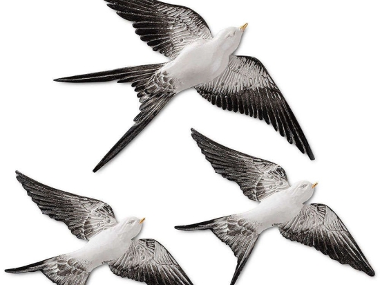 Διακοσμητικό Τοίχου Flying Swallow (Σετ 3Τμχ) 565TNL1181 28x2x19/22x2x14cm Multi-White Aberto Design Πολυέστερ