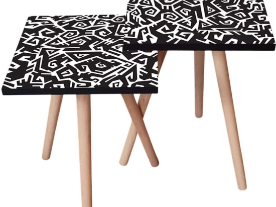 Τραπεζάκια Βοηθητικά (Σετ 2Τμχ) 481LNA2624 35x35x47/42cm Black-White