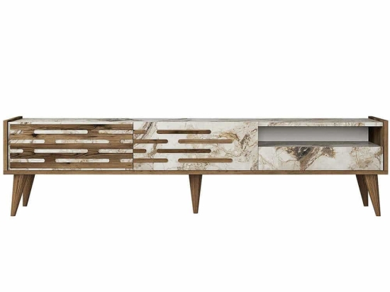 Έπιπλο Τηλεόρασης Valensiya 845HCT5351 180x45x35cm Marble Effect White-Walnut