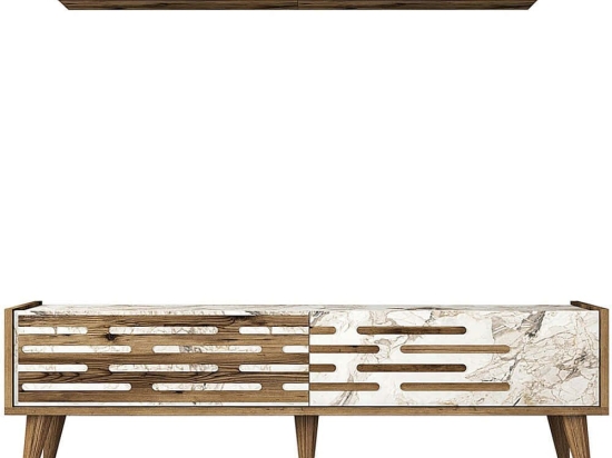 Σύνθεση Τηλεόρασης Valensiya 845HCT5386 140x35x45cm Marble Effect White-Walnut