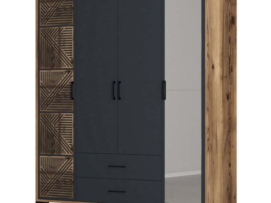 Ντουλάπα Τετράφυλλη Kumsal 845HCT5464 160x47,5x201,4cm Walnut-Anthracite Τετράφυλλη