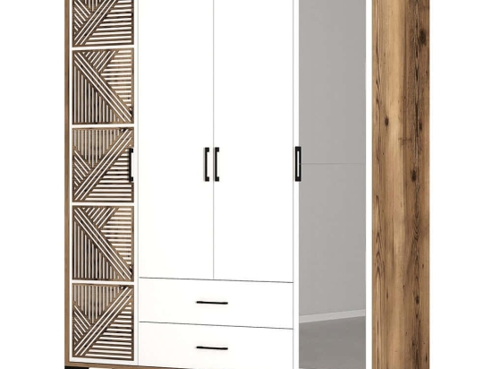 Ντουλάπα Τετράφυλλη Kumsal 845HCT5465 160x47,5x201,4cm Walnut-White Τετράφυλλη