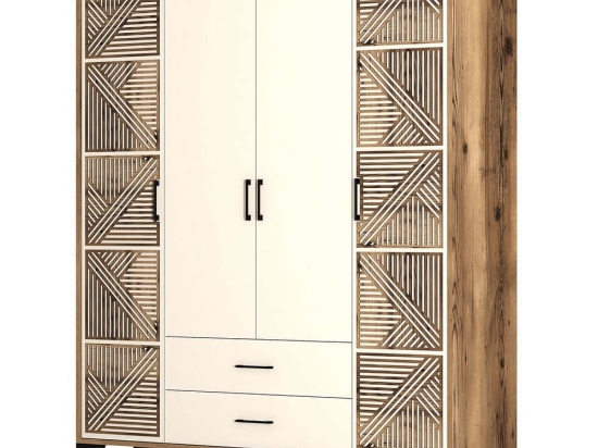 Ντουλάπα Τετράφυλλη Kumsal 845HCT5471 160x47,5x201,4cm Walnut-Cream Τετράφυλλη