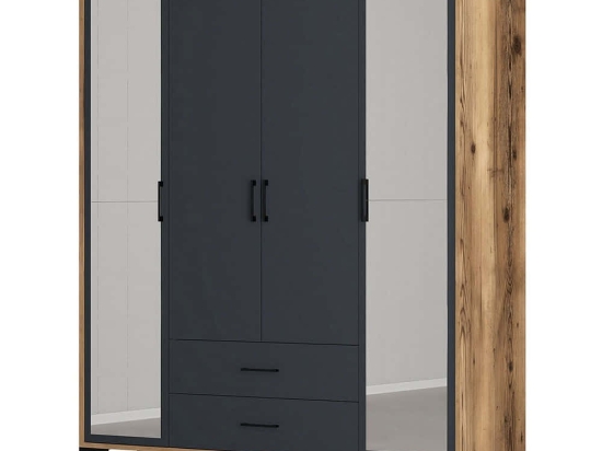 Ντουλάπα Τετράφυλλη Kumsal 845HCT5474 160x47,5x201,4cm Walnut-Anthracite Τετράφυλλη