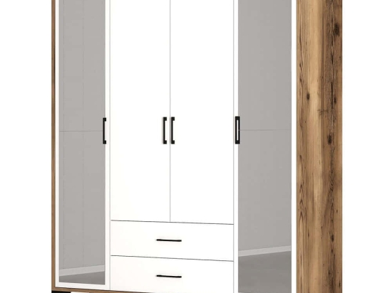 Ντουλάπα Τετράφυλλη Kumsal 845HCT5475 160x47,5x201,4cm Walnut-White Τετράφυλλη