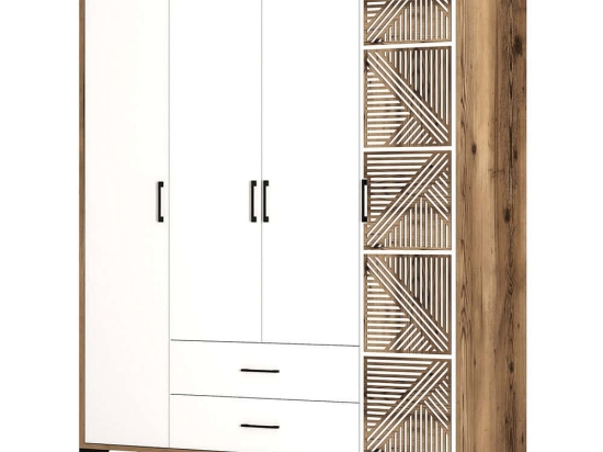 Ντουλάπα Τετράφυλλη Kumsal 845HCT5490 160x47,5x201,4cm Walnut-White Τετράφυλλη