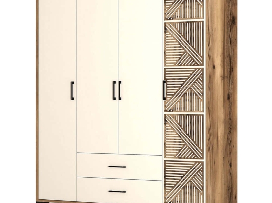 Ντουλάπα Τετράφυλλη Kumsal 845HCT5491 160x47,5x201,4cm Walnut-Cream Τετράφυλλη