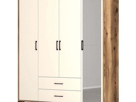 Ντουλάπα Τετράφυλλη Kumsal 845HCT5496 160x47,5x201,4cm Walnut-Cream Τετράφυλλη