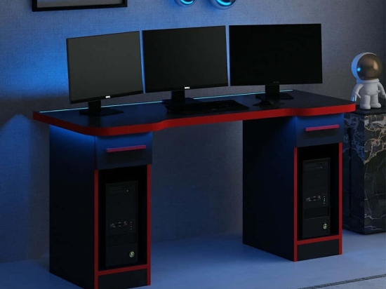 Γραφείο Gaming Με Φως Led Phoenix 506MNR3427 150x60x76cm Black-Red