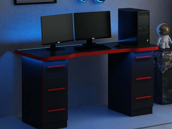 Γραφείο Gaming Με Φως Led Phoenix 506MNR3428 150x60x76cm Black-Red