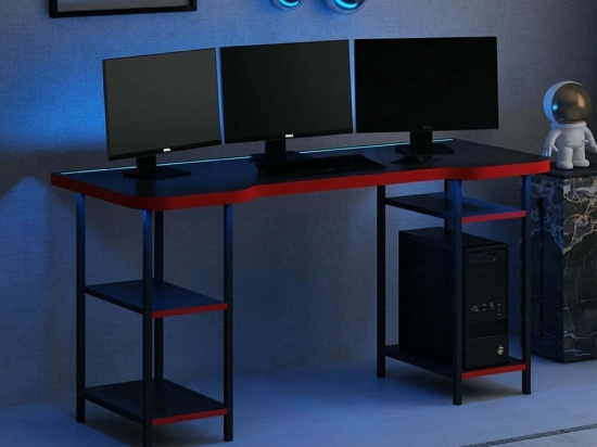 Γραφείο Gaming Με Φως Led Phoenix 506MNR3429 150x60x76cm Black-Red