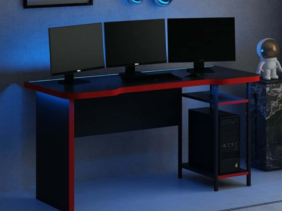 Γραφείο Gaming Με Φως Led Phoenix 506MNR3433 150x60x76cm Black-Red