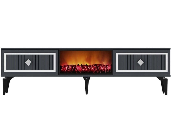 Έπιπλο Τηλεόρασης Με Διακοσμητικό Τζάκι Flame 475OLV2656 150x29,6x44,6cm Anthracite-Silver
