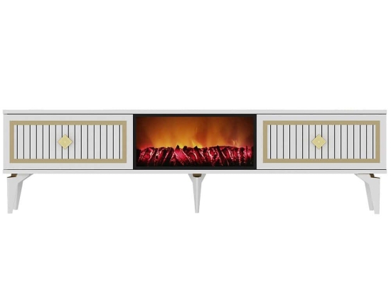Έπιπλο Τηλεόρασης Με Διακοσμητικό Τζάκι Flame 475OLV2657 150x29,6x44,6cm White-Gold