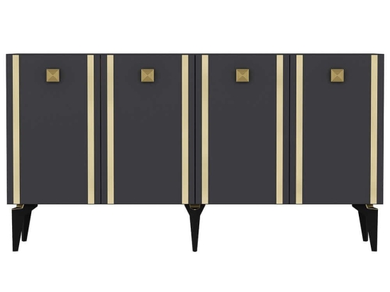 Μπουφές Doruk 475OLV2669 150x40x79cm Anthracite-Gold Μοριοσανίδα, Μελαμίνη