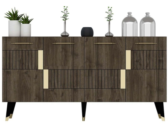 Μπουφές Moda 475OLV2688 150x40x79cm Walnut-Gold Μοριοσανίδα, Μελαμίνη