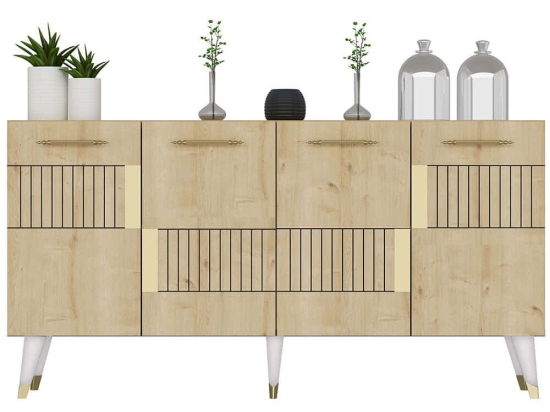 Μπουφές Moda 475OLV2690 150x40x79cm Oak-Gold Μοριοσανίδα, Μελαμίνη
