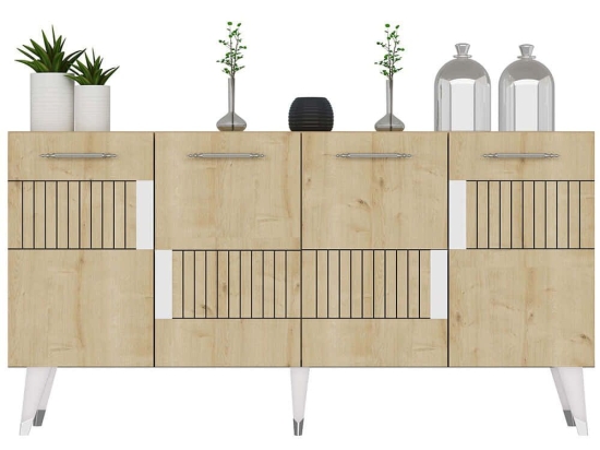 Μπουφές Moda 475OLV2691 150x40x79cm Oak-Silver Μοριοσανίδα, Μελαμίνη