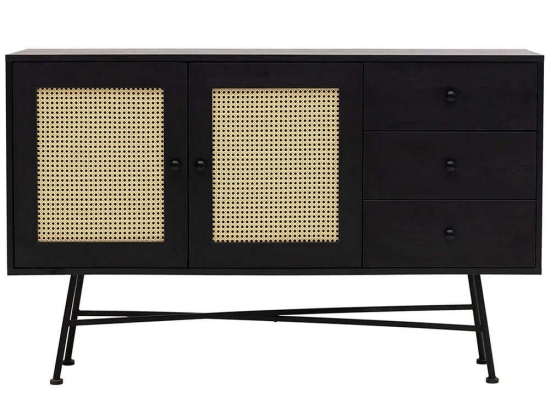 Μπουφές Nala 141HWR1152 160x40x90cm Black-Natural Μοριοσανίδα, Μέταλλο