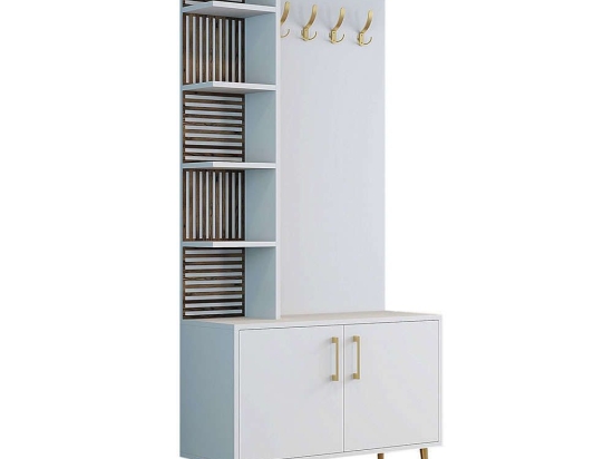 Έπιπλο Εισόδου Viyana 845HCT5524 90x35x202cm White-Gold Μοριοσανίδα, Μελαμίνη