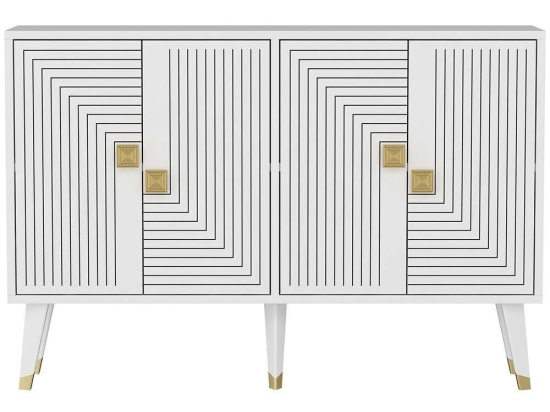 Μπουφές Ahart 327ODS1225 120x30x80cm White-Gold Μοριοσανίδα, Μελαμίνη