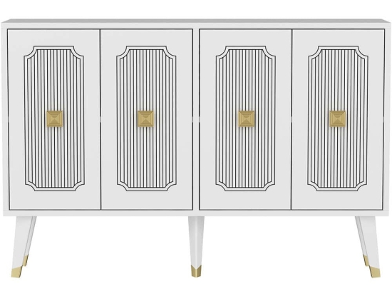 Μπουφές Derasi 327ODS1231 120x30x80cm White-Gold Μοριοσανίδα, Μελαμίνη