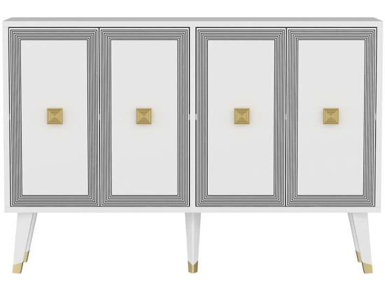 Μπουφές Ansel 327ODS1237 120x30x80cm White-Gold Μοριοσανίδα, Μελαμίνη