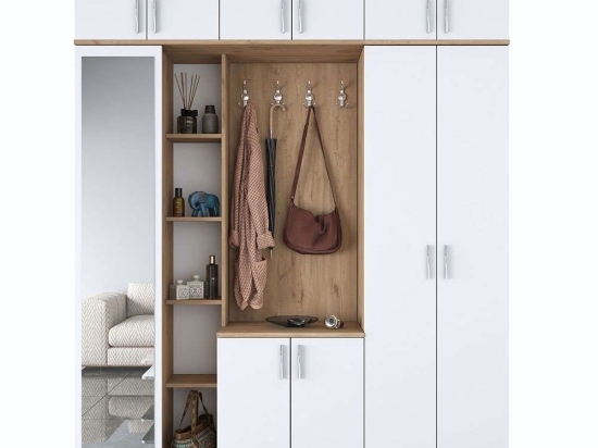 Έπιπλο Εισόδου 893RAN5425 180x37,5x240cm Walnut-White Μοριοσανίδα, Μελαμίνη