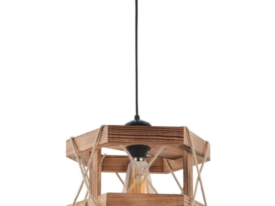 Φωτιστικό Οροφής Hexagonal 390FLH1845 26x30x65cm 1xE27 40W Natural-Black Opviq