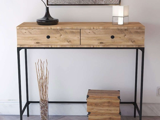 Κονσόλα Akca 706CLN1181 100x35x94cm Black-Oak Μοριοσανίδα, Μέταλλο