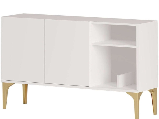 Μπουφές Agustina 393MRD1507 120x40x80cm White-Gold Μοριοσανίδα, Μελαμίνη