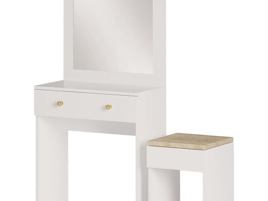 Τουαλέτα Με Καθρέπτη Και Σκαμπό Azura 393MRD1508 65x35x139cm White-Gold