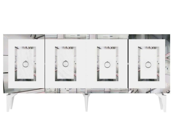Μπουφές Karya 475OLV2746 150x79x40cm White-Silver Μοριοσανίδα, Μελαμίνη