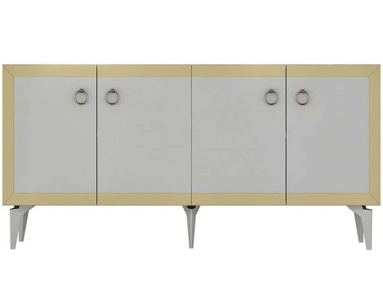 Μπουφές Ponny 475OLV2749 150x40x79cm White-Gold Μοριοσανίδα, Μελαμίνη