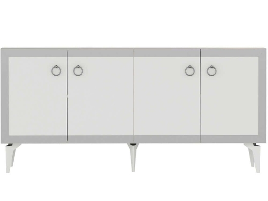 Μπουφές Ponny 475OLV2750 150x40x79cm White-Silver Μοριοσανίδα, Μελαμίνη