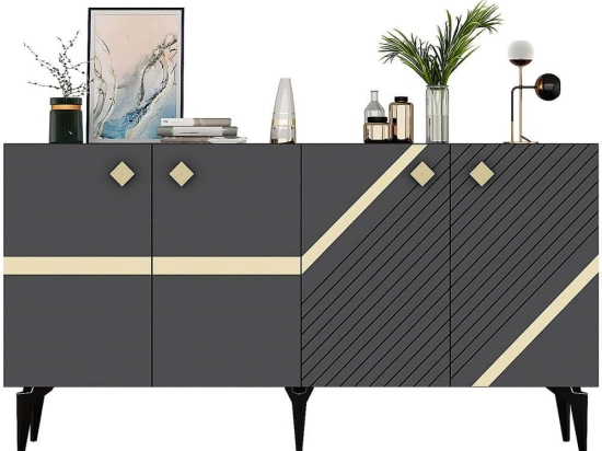 Μπουφές Iris 475OLV2755 150x40x79cm Anthracite-Gold Μοριοσανίδα, Μελαμίνη
