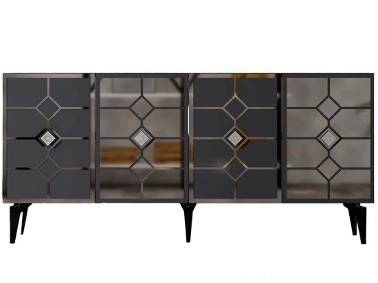 Μπουφές Irmak 475OLV2760 150x40x79cm Anthracite-Silver Μοριοσανίδα, Μελαμίνη