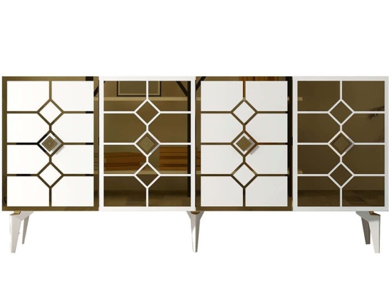 Μπουφές Irmak 475OLV2761 150x40x79cm White-Gold Μοριοσανίδα, Μελαμίνη