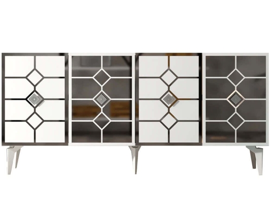 Μπουφές Irmak 475OLV2762 150x40x79cm White-Silver Μοριοσανίδα, Μελαμίνη