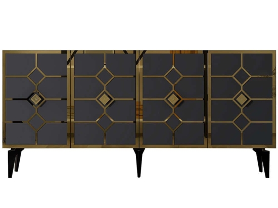 Μπουφές Cagla 475OLV2763 150x40x79cm Anthracite-Gold Μοριοσανίδα, Μελαμίνη