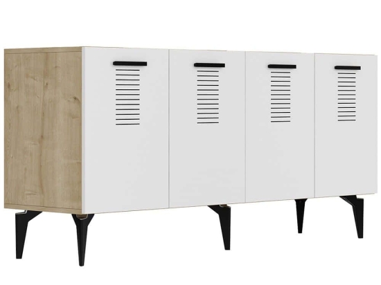 Μπουφές Asimo 475OLV2769 150x40x79cm Oak-White Μοριοσανίδα, Μελαμίνη