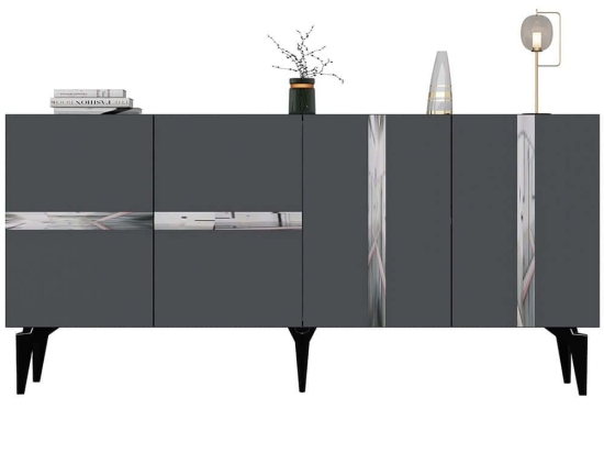 Μπουφές Vania 475OLV2772 150x40x79cm Anthracite-Silver Μοριοσανίδα, Μελαμίνη