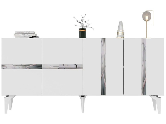 Μπουφές Vania 475OLV2774 150x40x79cm White-Silver Μοριοσανίδα, Μελαμίνη