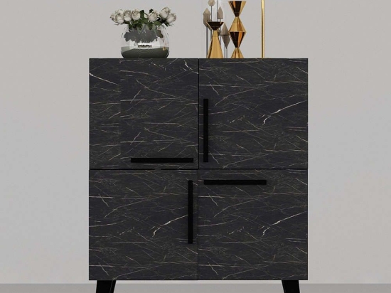 Μπουφές Makro 475OLV1762 70x35x90cm Marble Effect Black Μοριοσανίδα, Μελαμίνη
