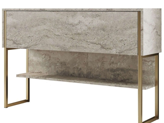 Κονσόλα Luxe 618BLY1411 120x30x80cm Travertine Beige-Gold Μοριοσανίδα, Μέταλλο