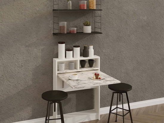 Τραπέζι Πτυσσόμενο Bracked 793ELG3811 70x71x96cm Marble Effect White Μοριοσανίδα, Μελαμίνη