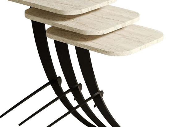 Ζιγκόν Pion (Σετ 3Τμχ) 845HCT5610 35x45x60/54,5/48,5cm Travertine Beige-Black