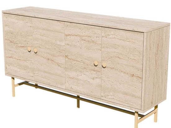 Μπουφές Diamond 389MZA2228 144,8x35x79cm Travertine Beige-Gold Μοριοσανίδα, Μέταλλο